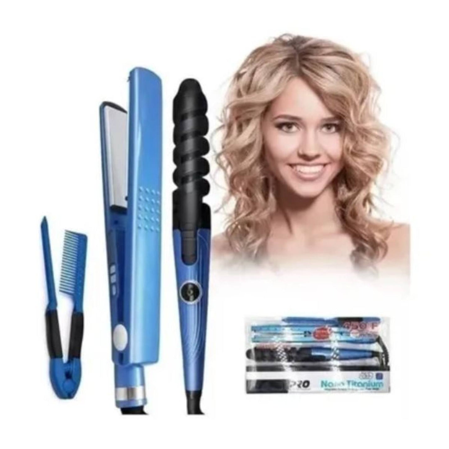 Kit Plancha Cabello Digital + Rizador + Peine
