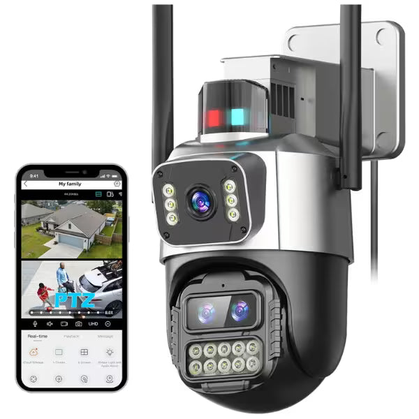 Cámara de Vigilancia WiFi Doble Lente y Alarma