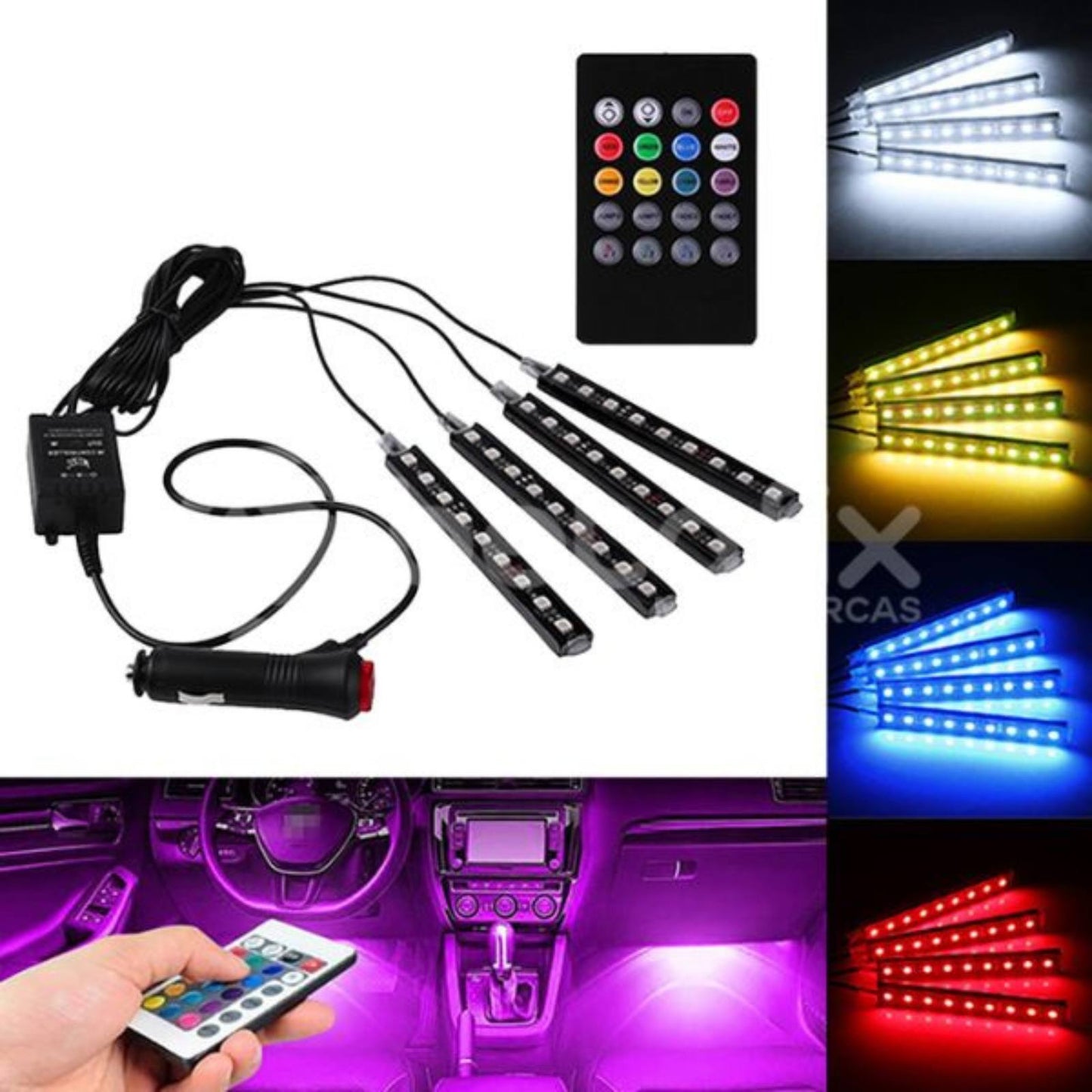 Luces Led Rítmicas para Interior del Auto con Control
